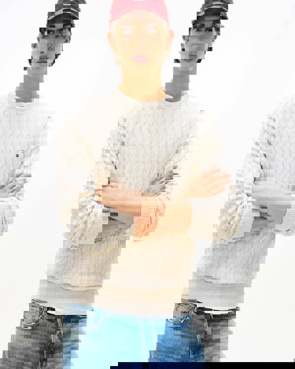 Tommy Hilfiger Classic Cable Mens Crew Jumper - Heathered Oatmilk