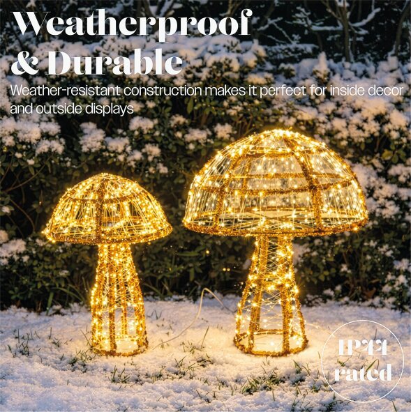 Scotts of Stow Xmas Haus 2 Pack Warm White Micro LED Acrylic Mushrooms Outdoor Decoration with Timer