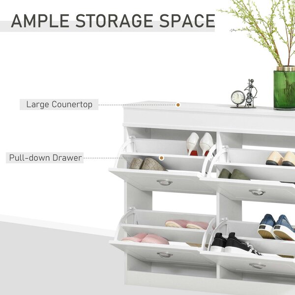 Wyld Haus Sozita Wooden White 4 Flip Drawer Shoe Cabinet With Adjustable Shelves For Entryway