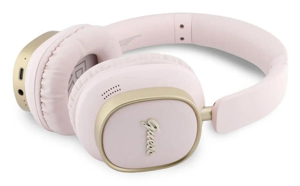 Guess Rectangle Metal Script Logo ENC On Ear Wireless Headphone Pink - GUBHV28HGCSMP