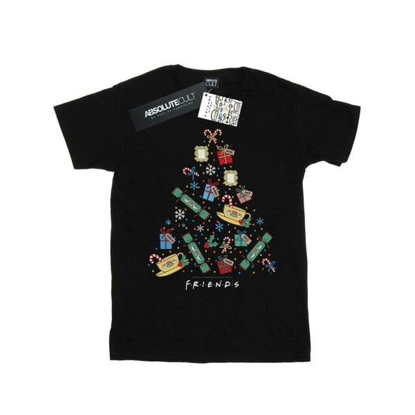 Friends Womens Christmas Tree Cotton Boyfriend T-Shirt - Black