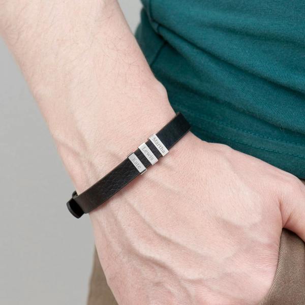 Personalised Men's Tag Leather Bracelet - additional angle