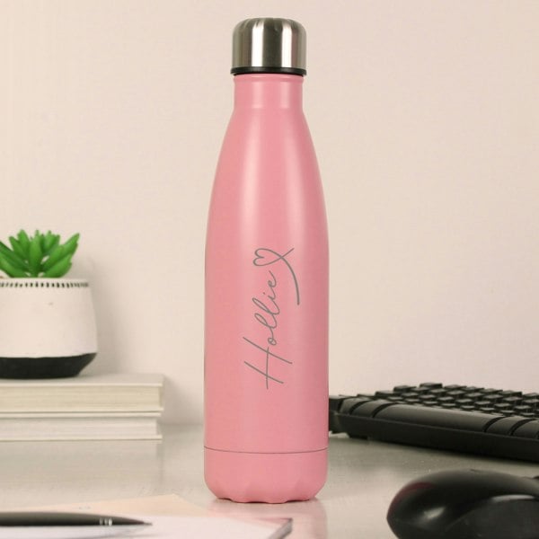 Personalised Memento Company Personalised Heart Pink Metal Insulated Drinks Bottle