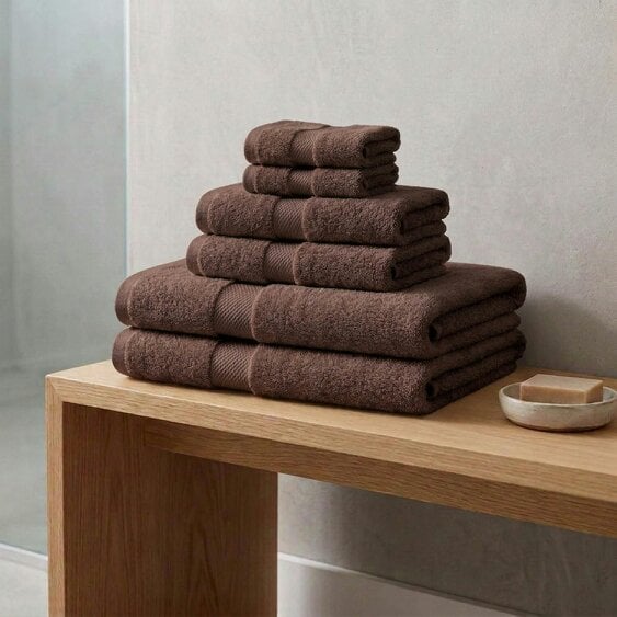 Vision V475 - 6 Piece 100% Cotton Towel Bundle - Chocolate - Towel Bundle - 100% Cotton