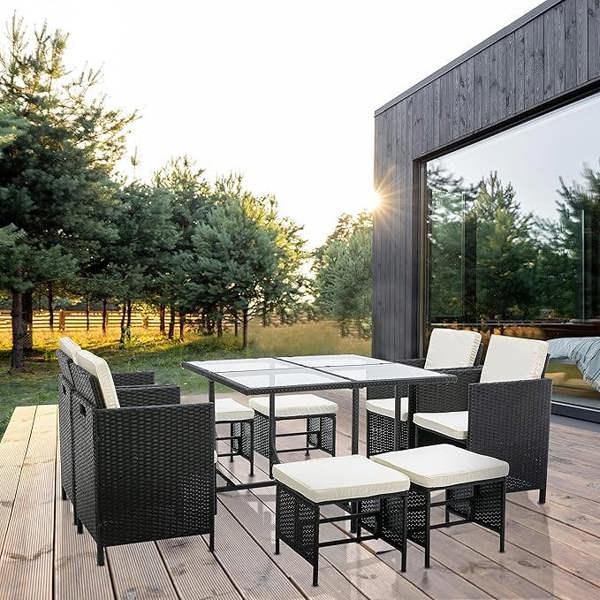 Rattan Garden Dining Table and Chairs set Outdoor Patio Furniture Cuba