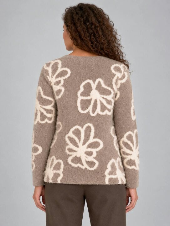 VIZ-A-VIZ Floral Jacquard Crew Neck Jumper
