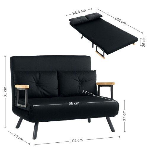 Wyld Haus Tarico Black 4 In One Convertible Double Sofa Bed With Cushions