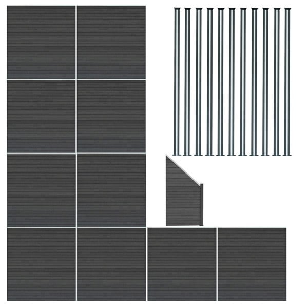 Monstershop Composite Fence Panels x 10, Angled Piece & LED Posts x 11 - Grey