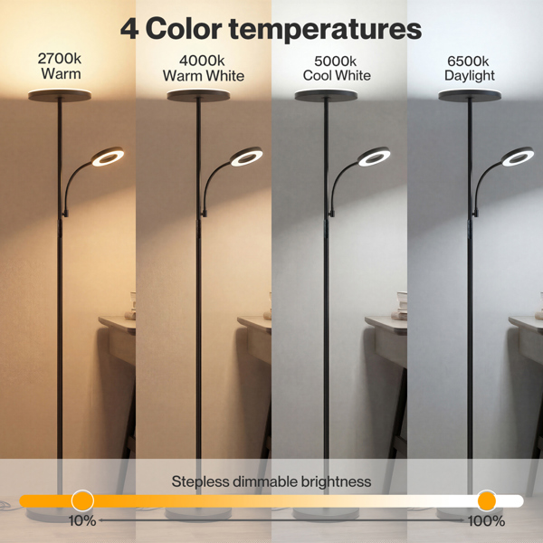Emitto Floor Lamp Dimmable Standing Reading Light LED Colour Temperatures Black