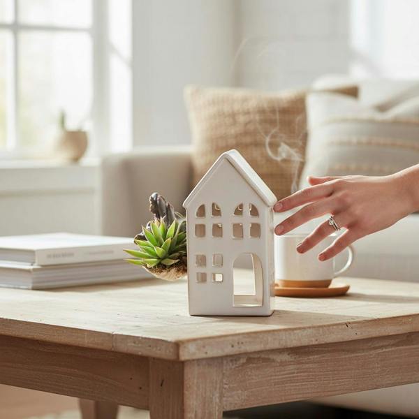 17CM CREAM CERAMIC HOUSE TEALIGHT HOLDER