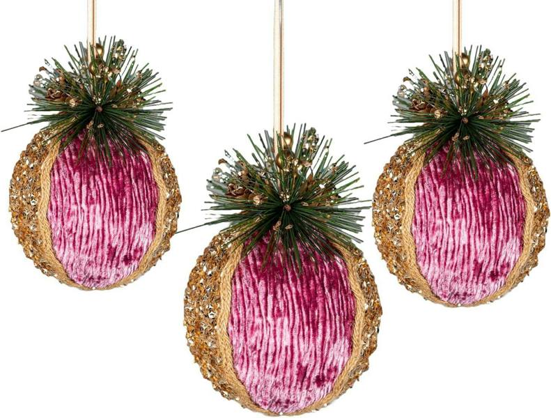 11.5cm Pink Glitter Christmas Bauble Set of 3 with Gold Sequin Detail image 4
