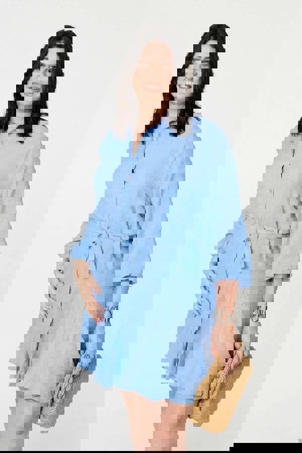 Light Blue | Curve Tie Waist Knee Length Shirt Dress