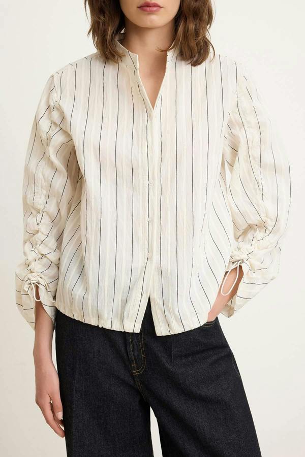 Relaxed Fit Long Sleeve Gathered Detail Shirt