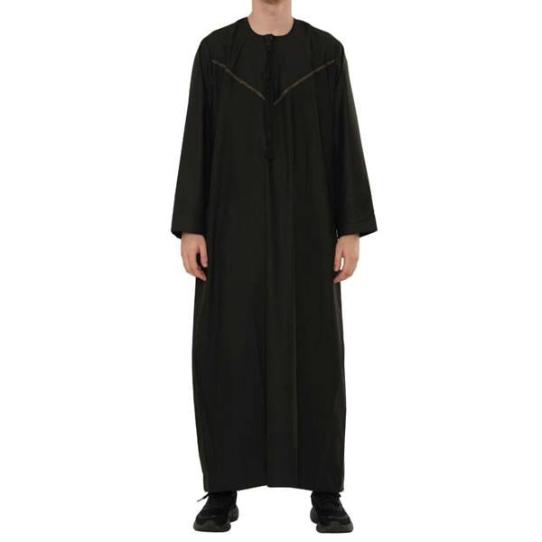 HM10 - Men's Emirati Omani Zipped Embroidery Thobe - Black - Thobez - 15
