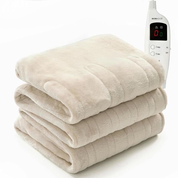 MONHOUSE Heated Electric Throw 9H Timer 9 Heat Setting Fleece Blanket