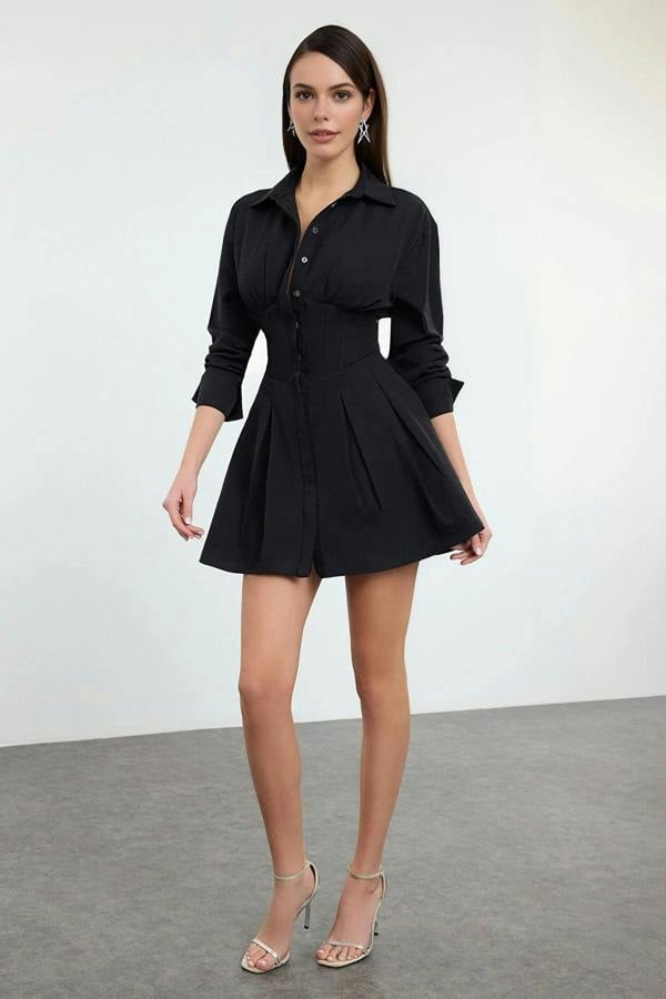 WOVCOR Mini Poplin Evening Dress with Corset Detail