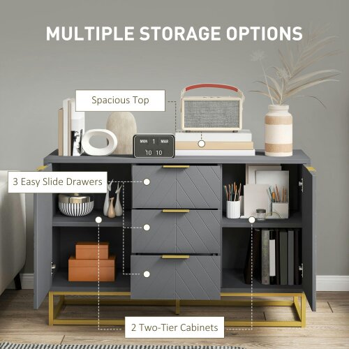 Wyld Haus Veli Grey Sideboard With 3 Drawers 2 Doors 2 Sehelves