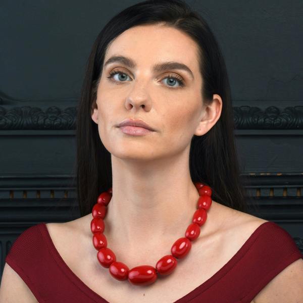 Zavana 20 inch Long Red Oval Beads Statement Necklace for Women