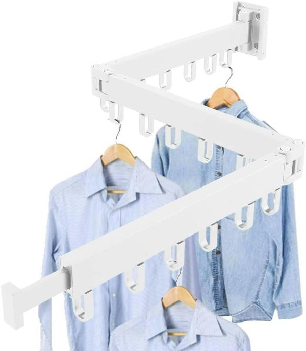 HYGRAD BUILT TO SURVIVE Clothes Drying Rack Wall Mounted Clothes Drying Airer Rack, Retractable Fold Away Laundry Drying Rack Outdoor & Indoor