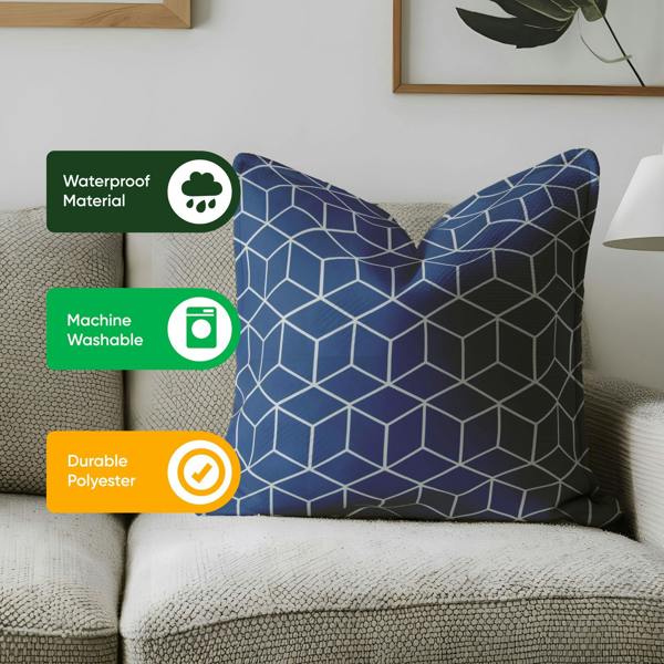Gardenwize Pack of 2 Blue Cube Cushion Covers
