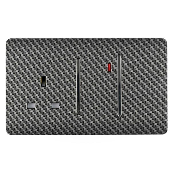 Trendi Switch 45 Amp Cooker Switch & 13 Amp Plug Socket with Neon in Carbon Fibre