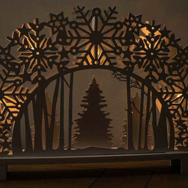 Samuel Alexander 45cm Battery Operated White Wooden Snowflake Arch & Christmas Trees with 10 Warm White LEDs