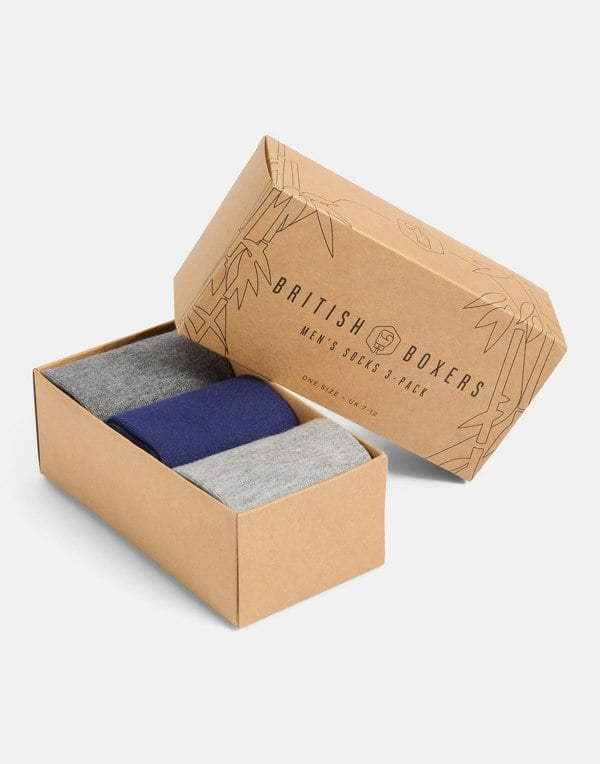 British Boxers Men's Three-Pair Bamboo Sock Gift Box – Melange