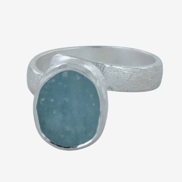 Sterling Silver Rough Aqua Marine Ring - Reeves & Reeves