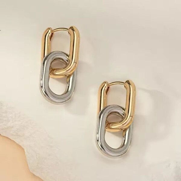 The Colourful Aura Two-Tone Chain Link Hoop Earrings (2-in-1 Design)