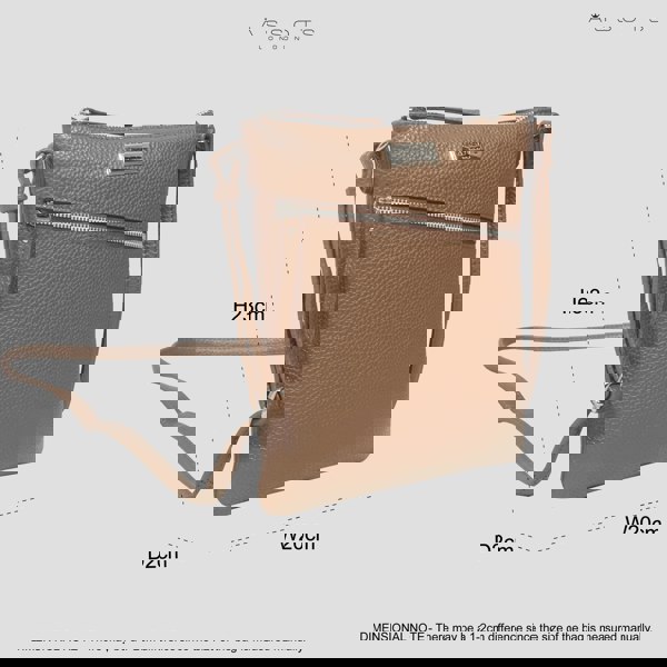 Assots London 'ROSY' Tan Pebble Grain Soft Real Leather Crossbody Bag