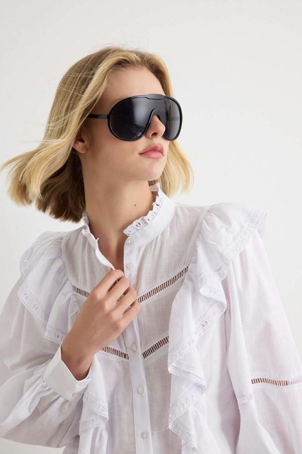 WOVCOR Ruffle Detail Boho Long Sleeve Shirt