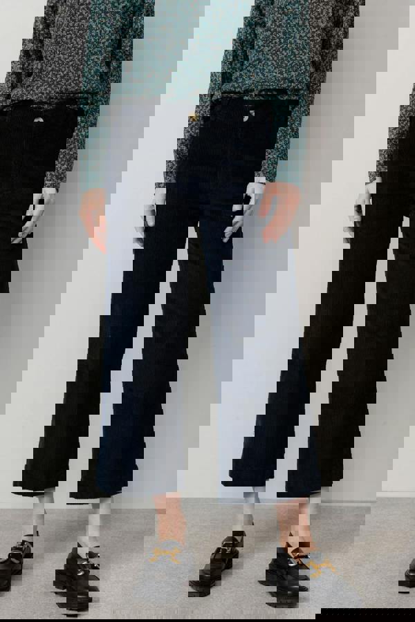 Isla Stretch Jumbo Corduroy Cropped Trousers Navy | Lily and Me Clothing