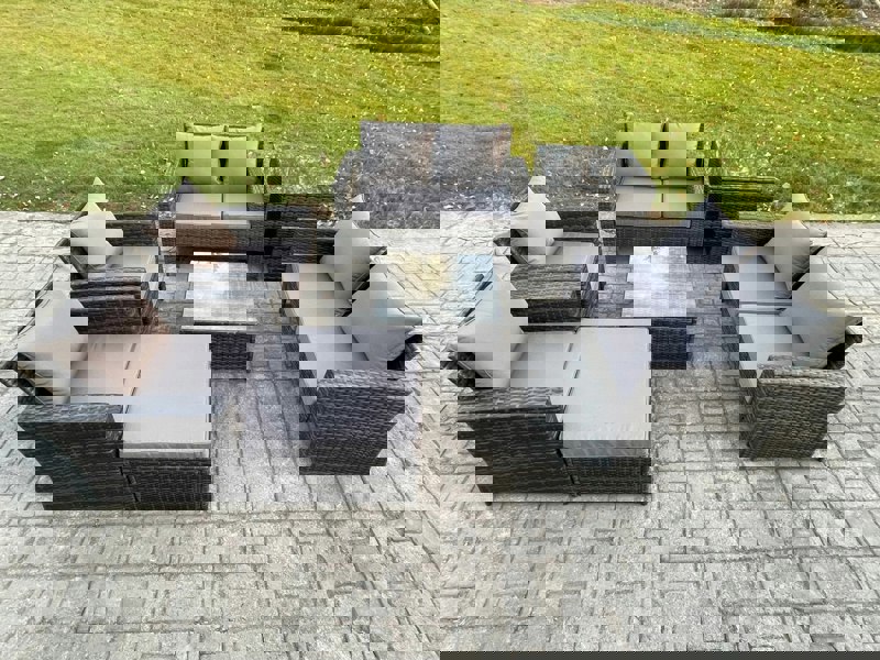 Fimous 7-Seater Rattan Garden Lounge Sofa Set - Dark Grey Mixed Patio Outdoor Furniture with Square Coffee Table & Double Seat Sofa