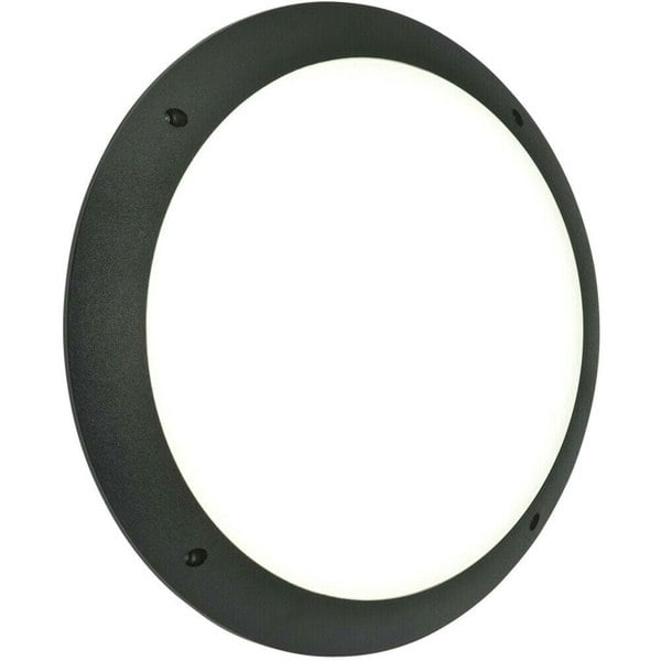 IP65 Outdoor Round Wall Ceiling Lamp Matt Black Plain Bulkhead 12W Daylight LED Loops