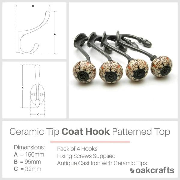 Hand Finished Patterned Ceramic Coat Hooks