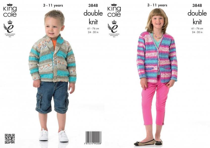 King Cole Splash Knitting Pattern 3848, Cardigans for Kids, 3 - 11 Years - Intermediate