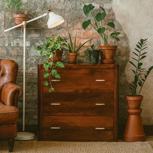 Wyld Haus Hana Mango Wood Chest of 3 Drawers T Bar Handles