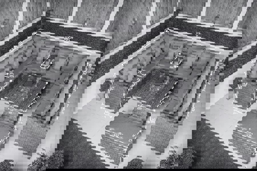 Giardino Havana 8 Seat Modular Sofa Rattan Garden Furniture Set Outdoor Drinks Cooler & Fire Pit Coffee Table, Bench