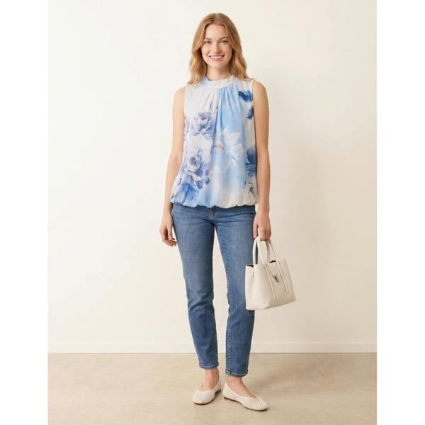 Blue Vanilla Sleeveless High Neck Puffball Blouse