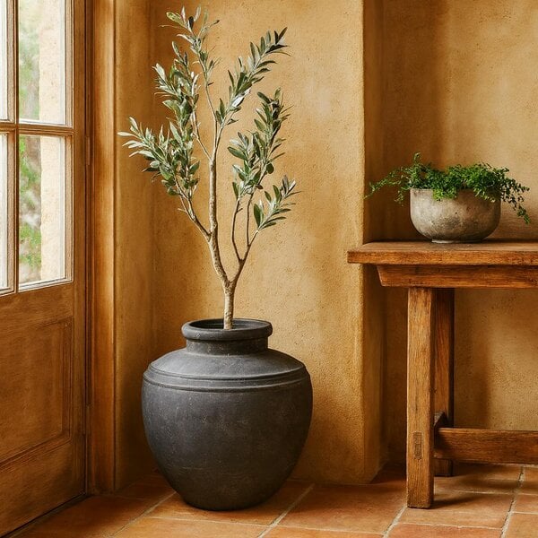 Wyld Haus Large Dark Grey Ceramic Etched Top Garden Planter