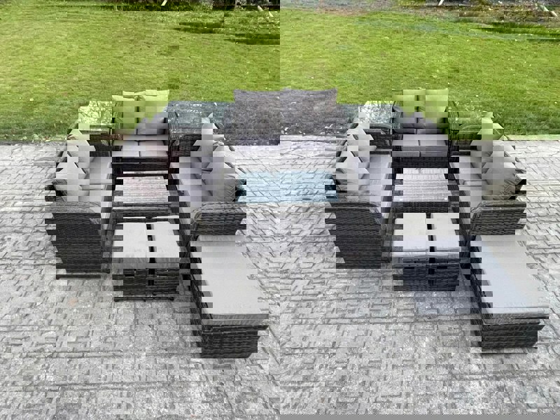Fimous Wicker PE Rattan Garden Furniture Set Outdoor Lounge Sofa Set with Love Sofa Coffee Table 2 Side Tables 3 Footstools Dark Grey Mixed