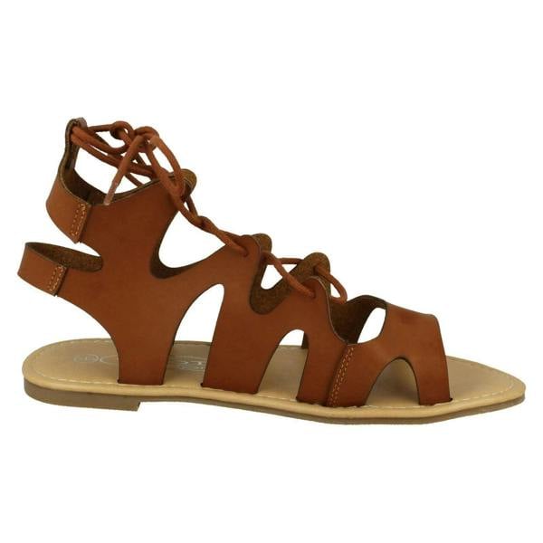 Spot On Ladies Spot On Lace Up Leg Flat Gladiator Sandals