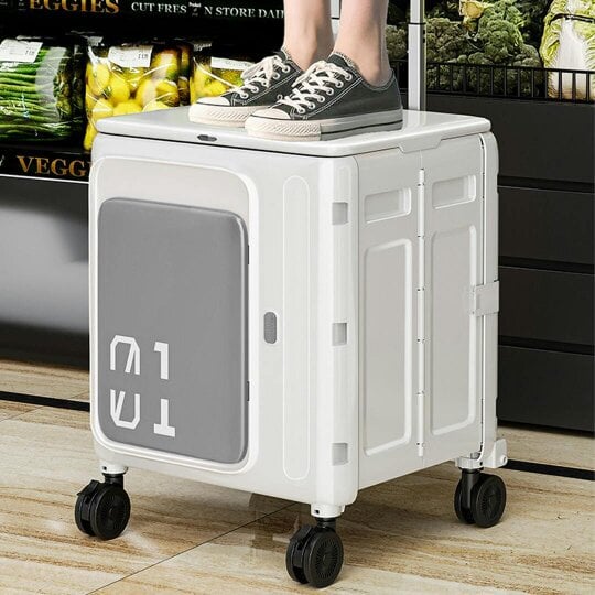 Havendro Folding Storage Box Trolley Cart Wheels Collapsible Container Home Camping Beige