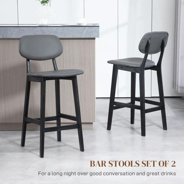 Dark grey bar stool set of 2 with curved backs and footrests