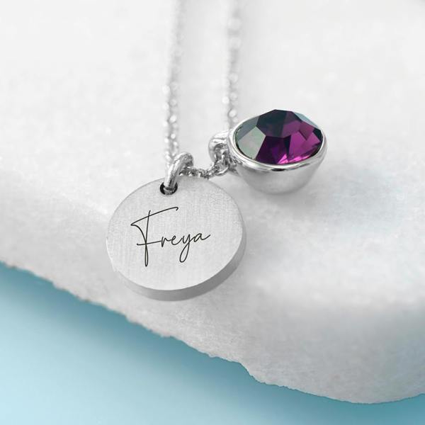 Abode Home & Gifts Personalised Birthstone Crystal And Disc Necklace | Silver