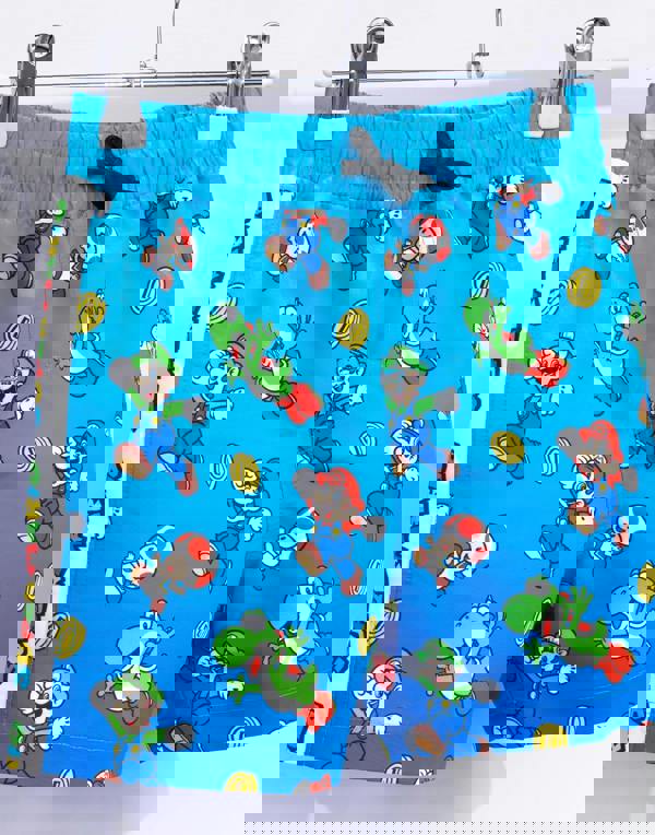 Nintendo Super Mario Boys Blue Mario & Luigi All-Over Print Swim Shorts