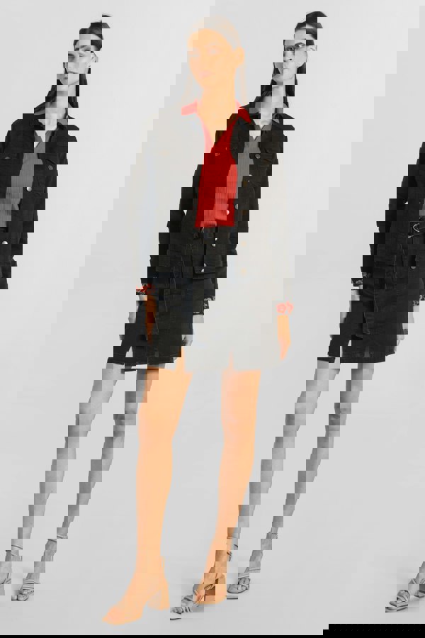 ENORSIA Black Classic Denim Jacket With Sleeve Embroidery