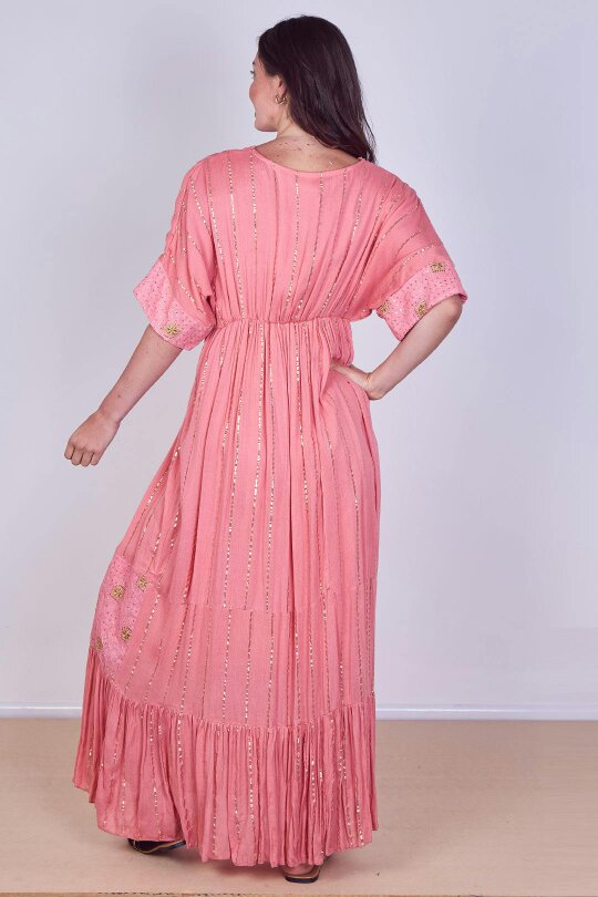 Boho Sequin Square Embroidered Maxi Dress
