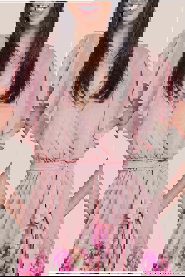 Chiffon Floral Border Print Midi Dress - Blush DR4402