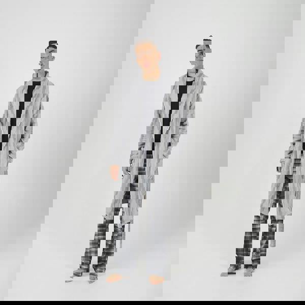 Brave Soul Grey Striped Long Length Sherpa Dressing Gown - Grey Image 3